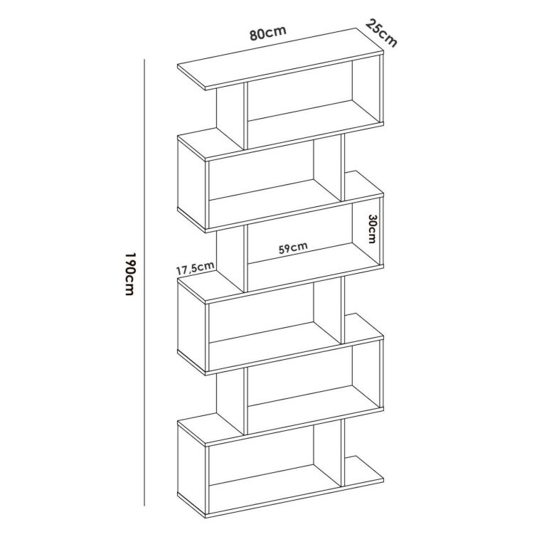 Libreria Misma, Scaffale da ufficio multiuso, Mobile biblioteca portalibri a 6 ripiani, 80x25h190 cm, Rovere