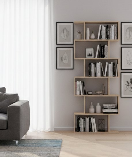 Libreria Misma, Scaffale da ufficio multiuso, Mobile biblioteca portalibri a 6 ripiani, 80x25h190 cm, Rovere