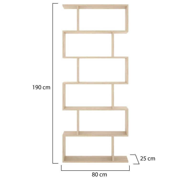 Libreria Misma, Scaffale da ufficio multiuso, Mobile biblioteca portalibri a 6 ripiani, 80x25h190 cm, Rovere