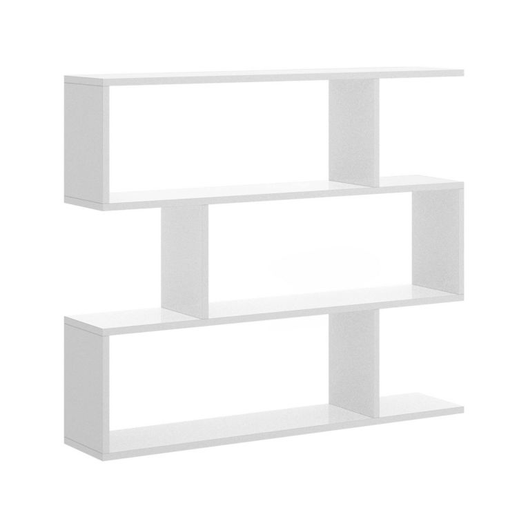 Libreria Misone, Scaffale da ufficio multiuso, Mobile biblioteca portalibri a 3 ripiani, 110x25h96 cm, Bianco lucido