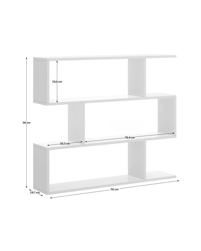 Libreria Misone, Scaffale da ufficio multiuso, Mobile biblioteca portalibri a 3 ripiani, 110x25h96 cm, Bianco lucido