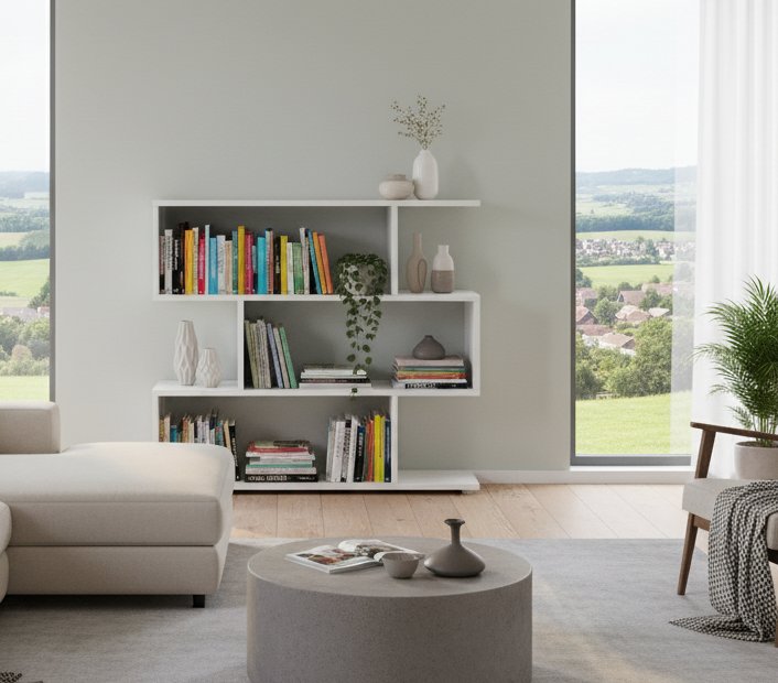 Libreria Misone, Scaffale da ufficio multiuso, Mobile biblioteca portalibri a 3 ripiani, 110x25h96 cm, Bianco lucido