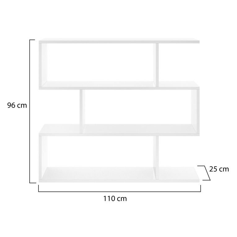 Libreria Misone, Scaffale da ufficio multiuso, Mobile biblioteca portalibri a 3 ripiani, 110x25h96 cm, Bianco lucido