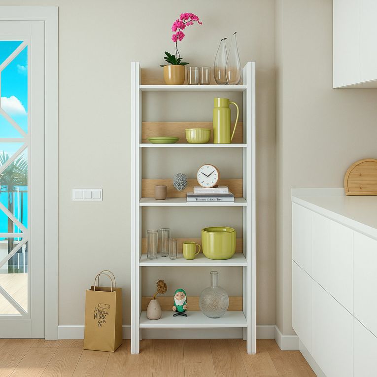 Libreria moderna bianca lucida e rovere 57x170h cm - Haruki