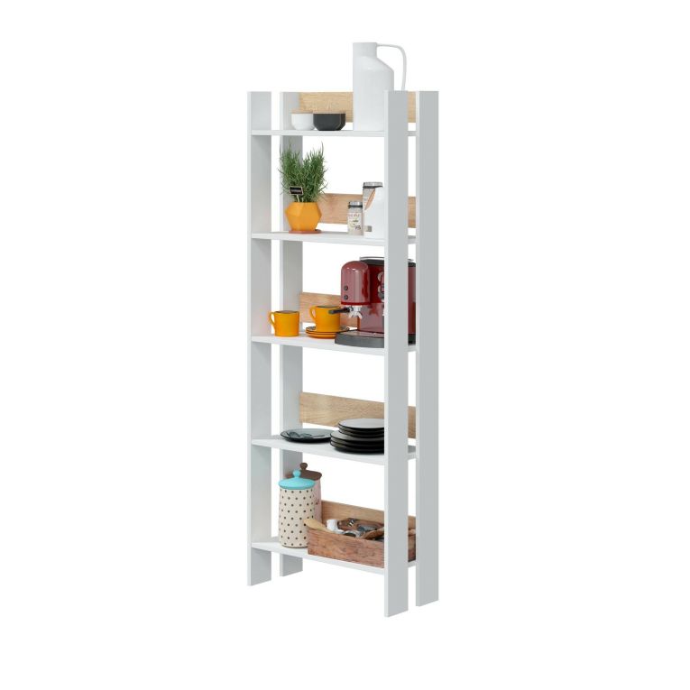 Libreria moderna bianca lucida e rovere 57x170h cm - Haruki