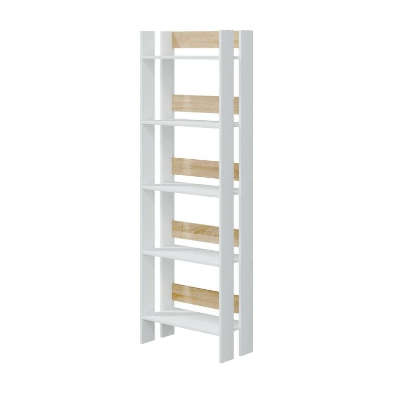 Libreria moderna bianca lucida e rovere 57x170h cm - Haruki