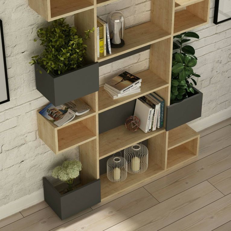 Libreria moderna quercia e antracite 120x171h cm - Artich