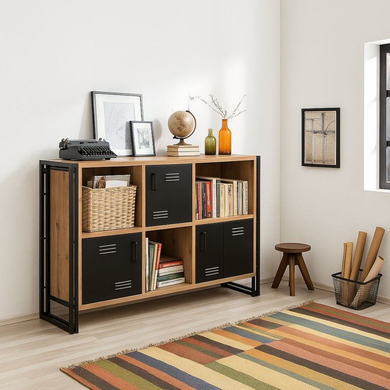 Libreria moderna quercia e nera 126x89h cm - Ercolina