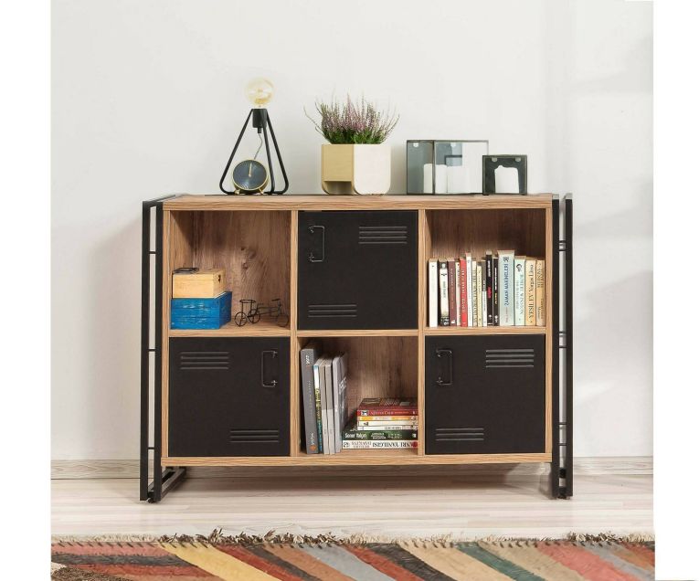 Libreria moderna quercia e nera 126x89h cm - Ercolina