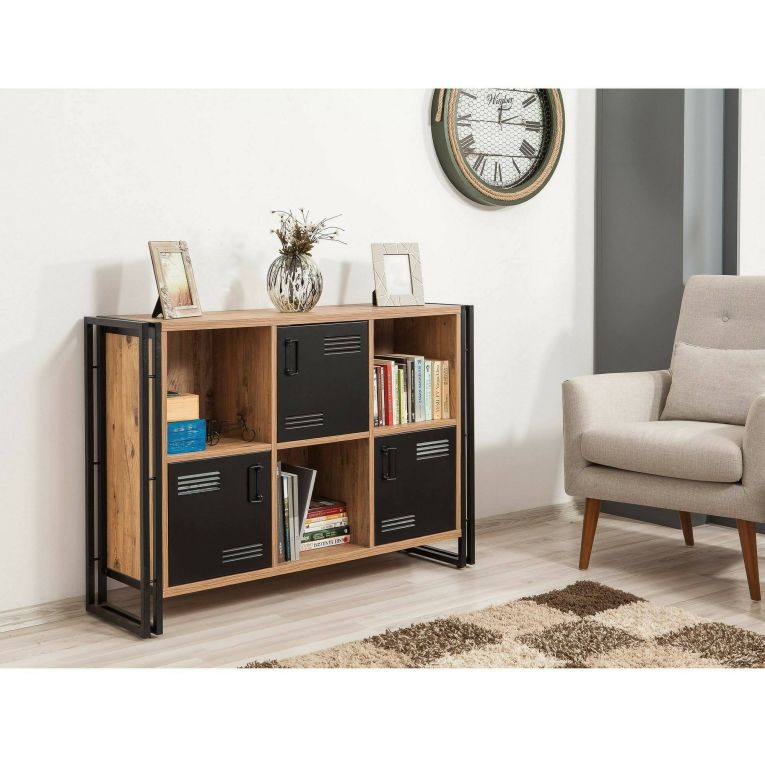 Libreria moderna quercia e nera 126x89h cm - Ercolina