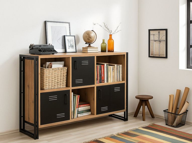 Libreria moderna quercia e nera 126x89h cm - Ercolina