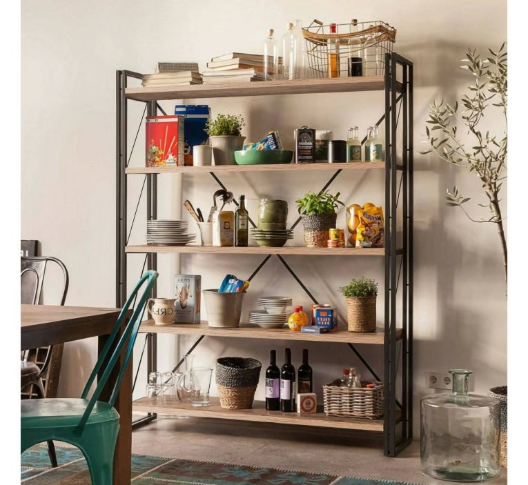Libreria moderna quercia e nera 130x180h cm - Demetria