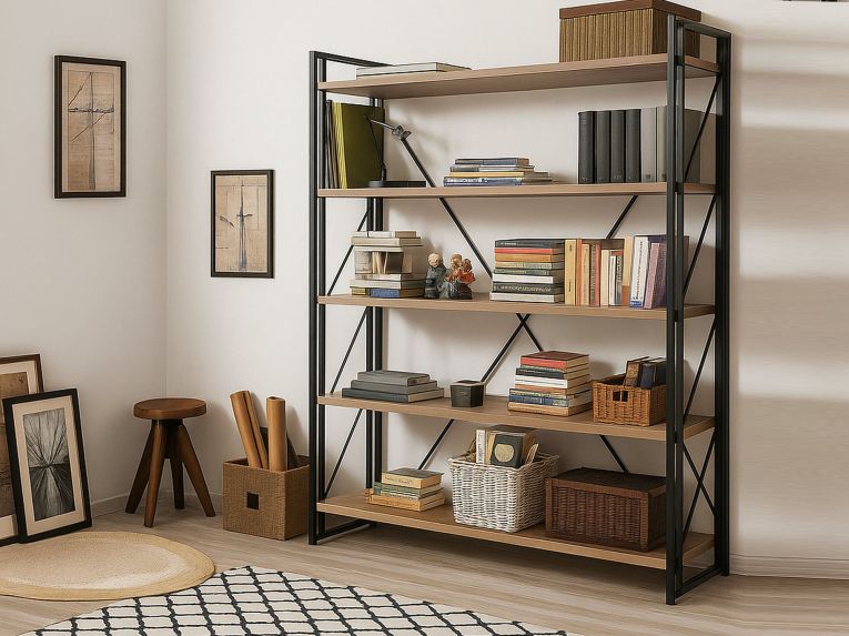 Libreria moderna quercia e nera 130x180h cm - Demetria