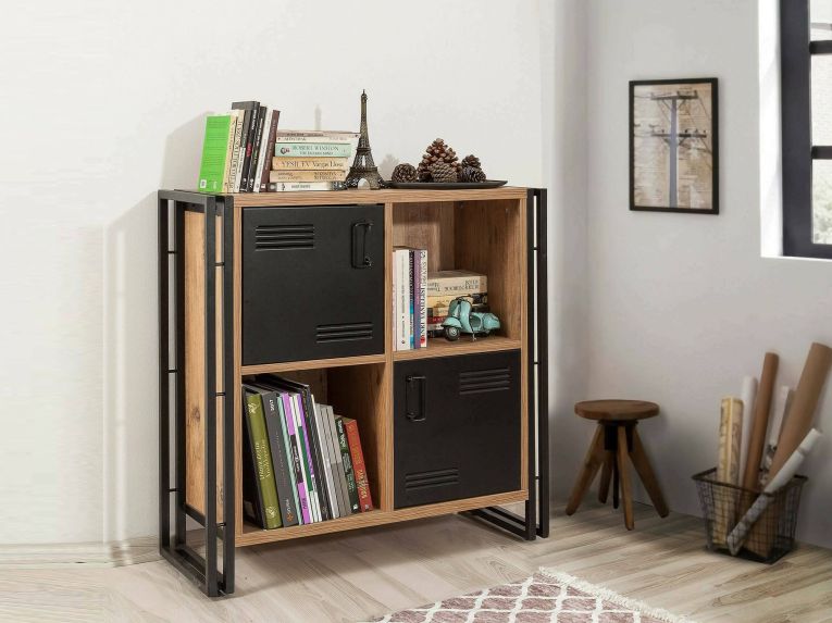 Libreria moderna quercia e nera 89x89h cm - Ercolina