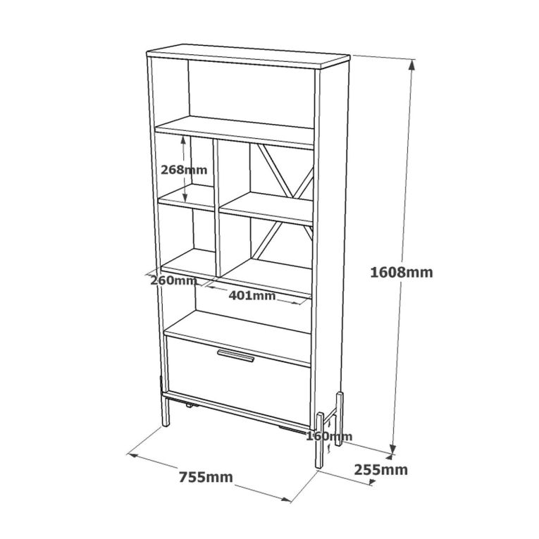 Libreria Musica, Scaffale da ufficio, Mobile portalibri, Biblioteca, 76x45 h161 cm, Marrone e Grigio