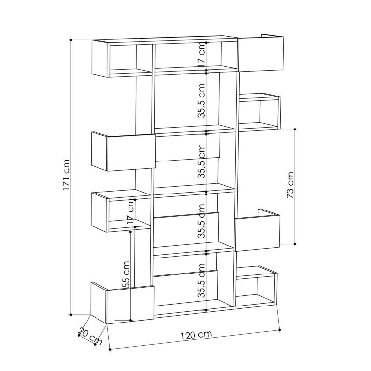 Libreria Nephele, Scaffale da ufficio, Mobile portalibri, Biblioteca, 120x20 h171 cm, Bianco