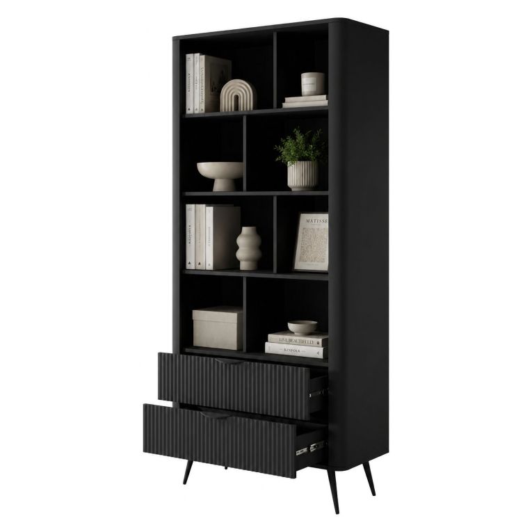 Libreria Nero 2 Cassetti 4 Ripiani 88x38x194h cm, con Piedini - Kabavasi
