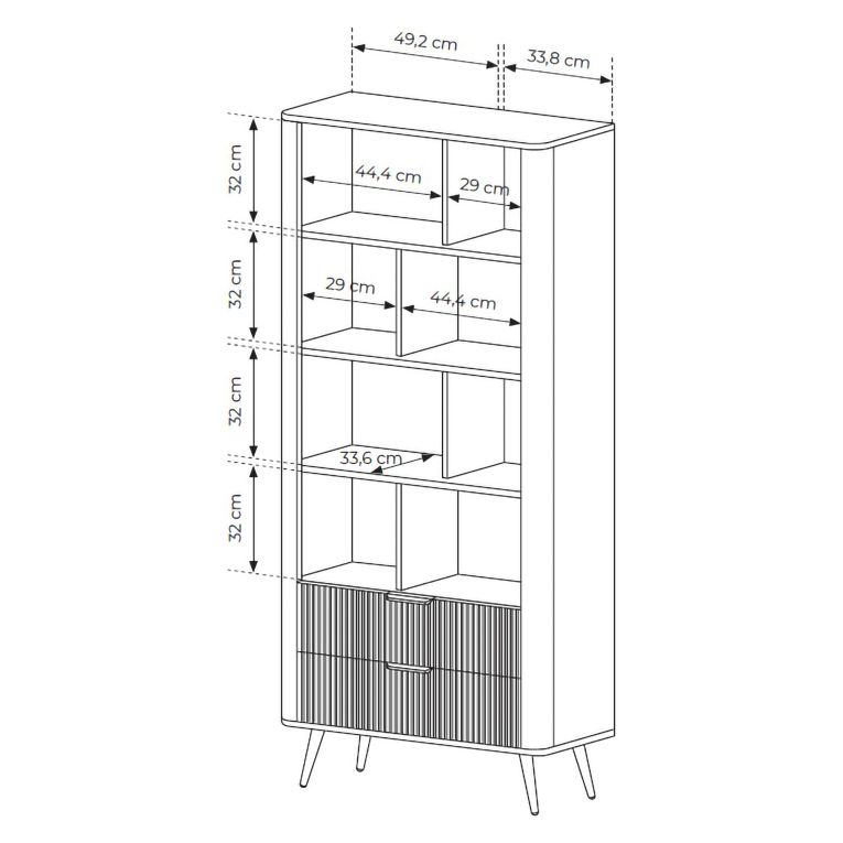 Libreria Nero 2 Cassetti 4 Ripiani 88x38x194h cm, con Piedini - Kabavasi