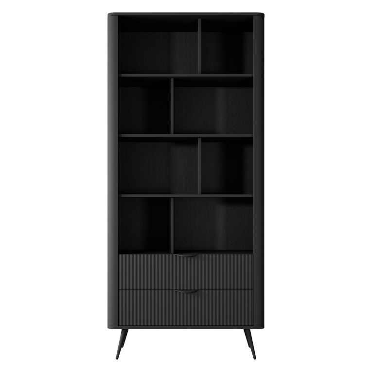 Libreria Nero 2 Cassetti 4 Ripiani 88x38x194h cm, con Piedini - Kabavasi