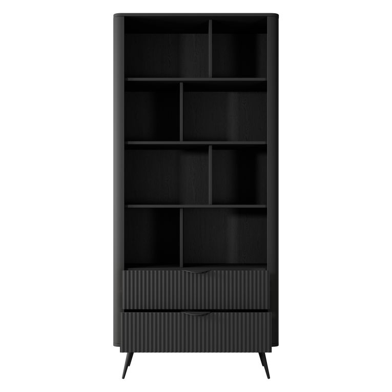 Libreria Nero 2 Cassetti 4 Ripiani 88x38x194h cm, con Piedini - Kabavasi