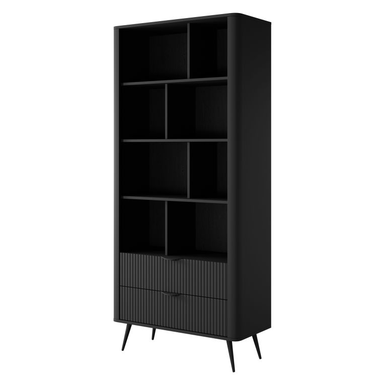 Libreria Nero 2 Cassetti 4 Ripiani 88x38x194h cm, con Piedini - Kabavasi