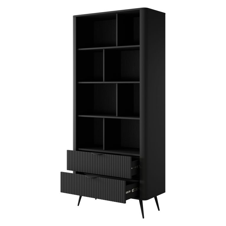 Libreria Nero 2 Cassetti 4 Ripiani 88x38x194h cm, con Piedini - Kabavasi
