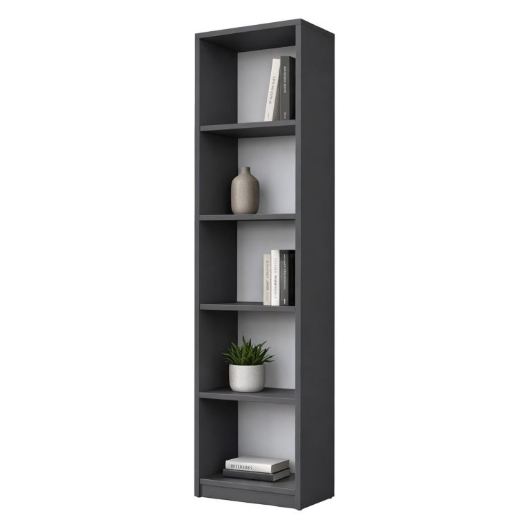Libreria Nero Antracite 4 Ripiani Installazione Libera 40x25x162h cm, Struttura Verticale - Clitunno