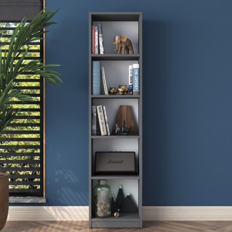 Libreria Nero Antracite 4 Ripiani Installazione Libera 40x25x162h cm, Struttura Verticale - Clitunno