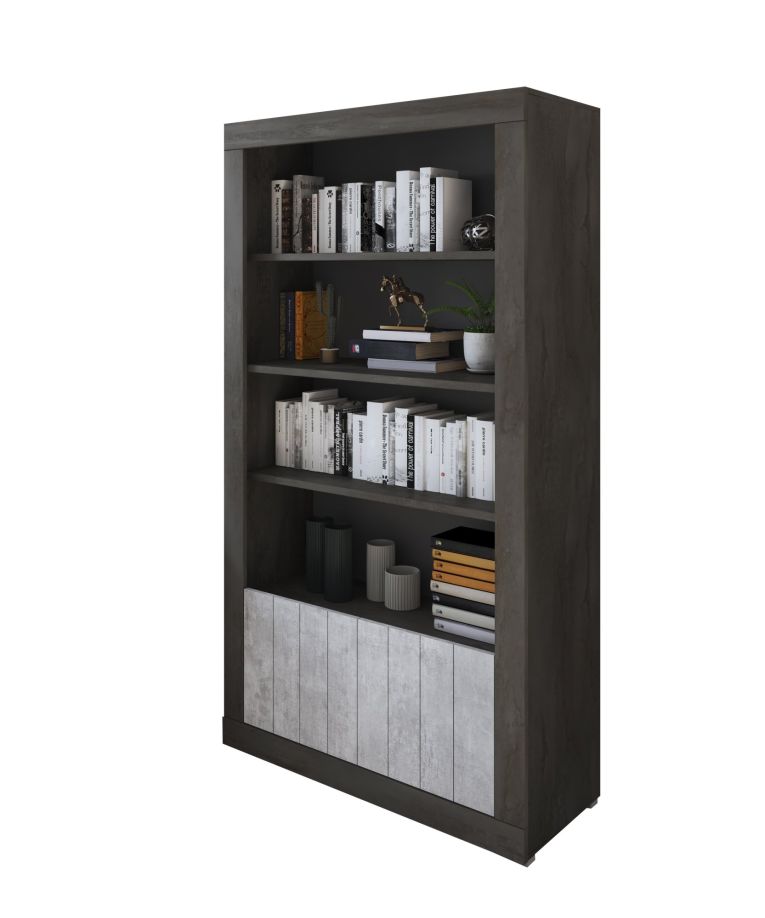 Libreria Nero Antracite Grigio Cemento 3 Ripiani 2 Ante 105x42x191h cm, Installazione a Terra - Spinoso