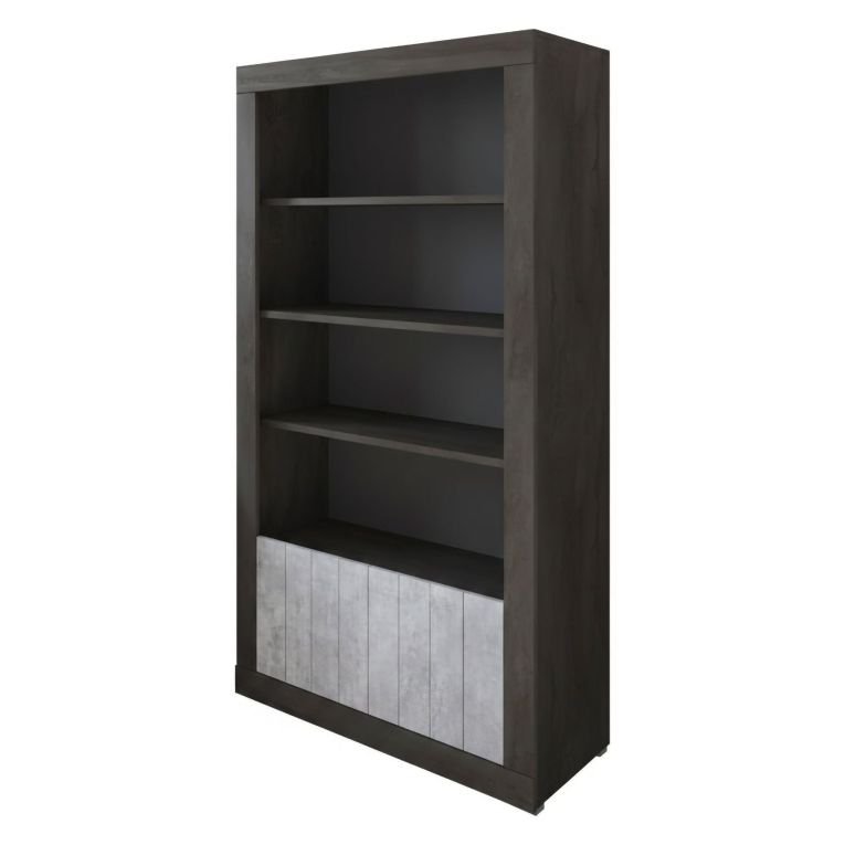 Libreria Nero Antracite Grigio Cemento 3 Ripiani 2 Ante 105x42x191h cm, Installazione a Terra - Spinoso