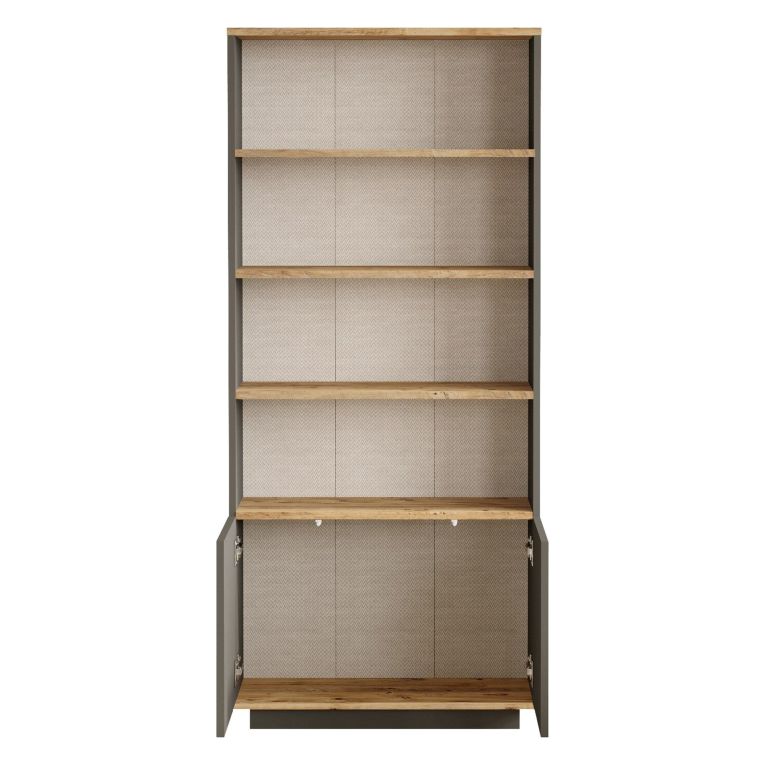 Libreria Nero Antracite Marrone Rovere 3 Ripiani 2 Ante 75x27x168h cm, Installazione Libera - Dego