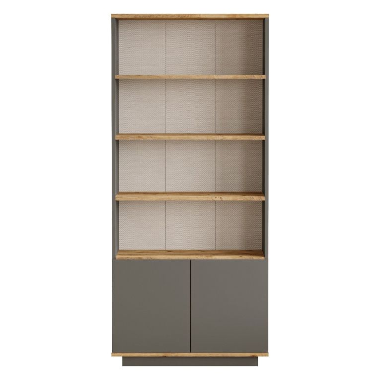 Libreria Nero Antracite Marrone Rovere 3 Ripiani 2 Ante 75x27x168h cm, Installazione Libera - Dego