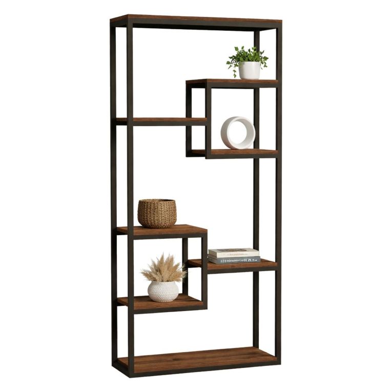Libreria Nero Marrone Noce 6 Ripiani Installazione Libera 85x29x182h cm, Utilizzabile Come Divisorio Locale - Rofrano