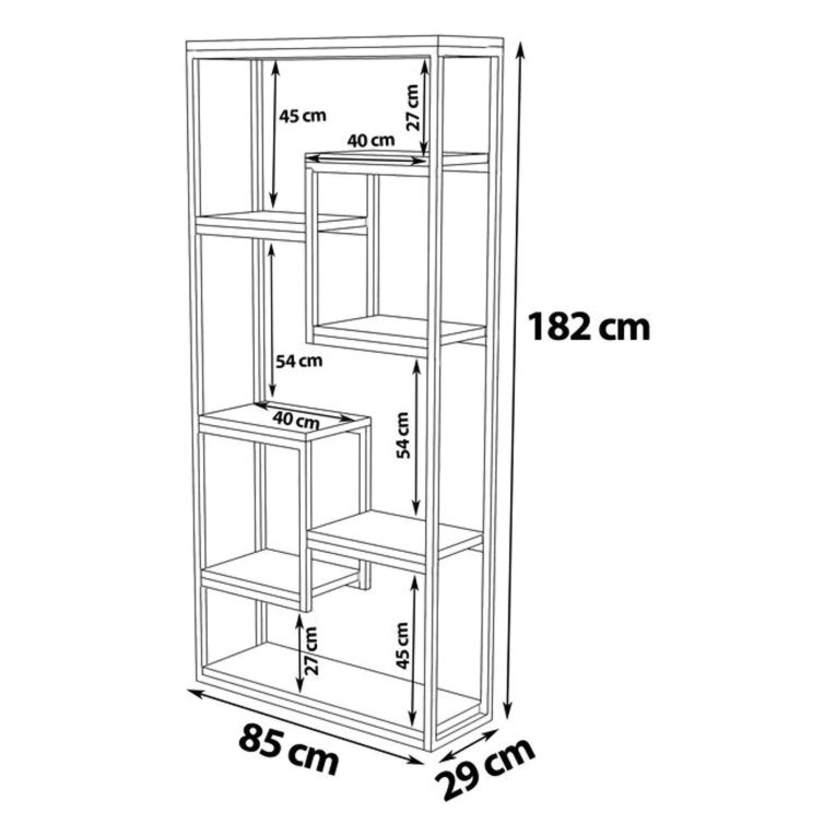 Libreria Nero Marrone Noce 6 Ripiani Installazione Libera 85x29x182h cm, Utilizzabile Come Divisorio Locale - Rofrano