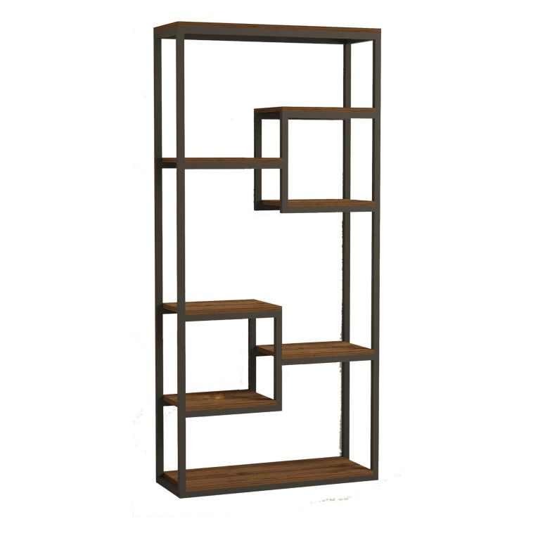 Libreria Nero Marrone Noce 6 Ripiani Installazione Libera 85x29x182h cm, Utilizzabile Come Divisorio Locale - Rofrano
