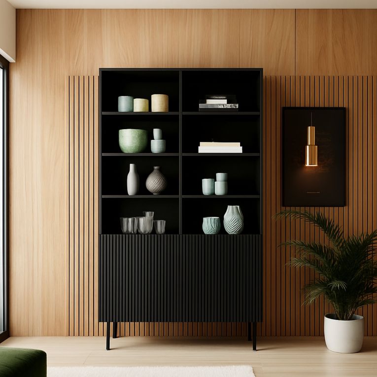Libreria Nero Nero un Ripiano Piedini Neri 100x42x177h cm, 2 Ante - Ghilarza
