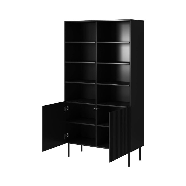 Libreria Nero Nero un Ripiano Piedini Neri 100x42x177h cm, 2 Ante - Ghilarza