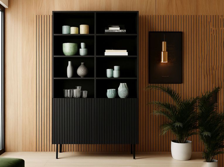 Libreria Nero Nero un Ripiano Piedini Neri 100x42x177h cm, 2 Ante - Ghilarza