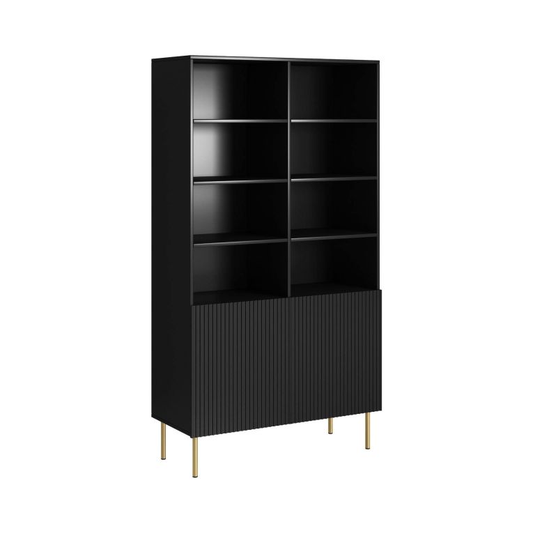 Libreria Nero oro un Ripiano Piedini oro 100x42x177h cm, 2 Ante - Maierato
