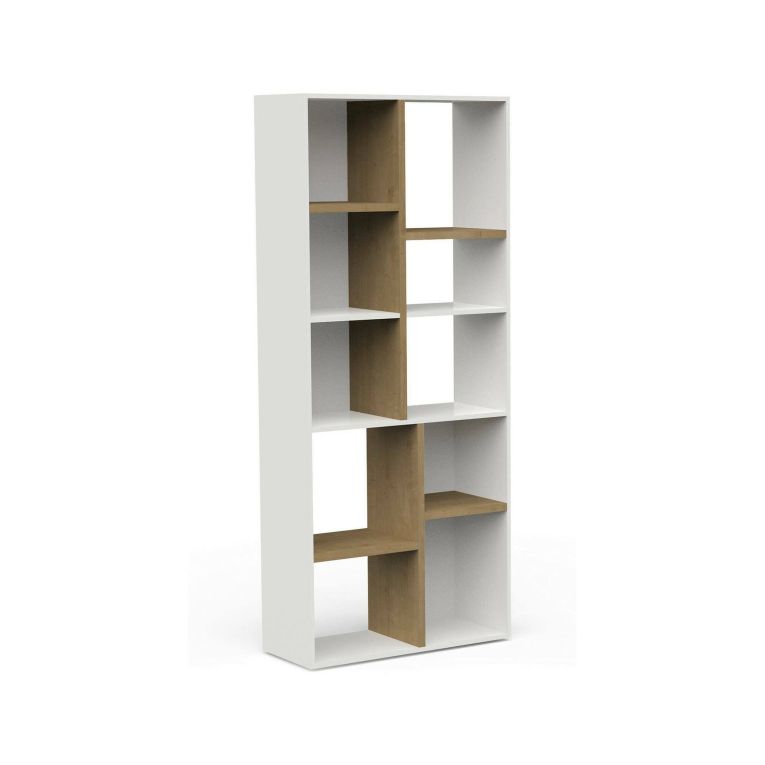 Libreria Orne, Scaffale da ufficio, Mobile portalibri, Biblioteca, 78x36 h183 cm, Rovere e Bianco