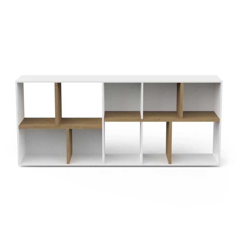 Libreria Orne, Scaffale da ufficio, Mobile portalibri, Biblioteca, 78x36 h183 cm, Rovere e Bianco