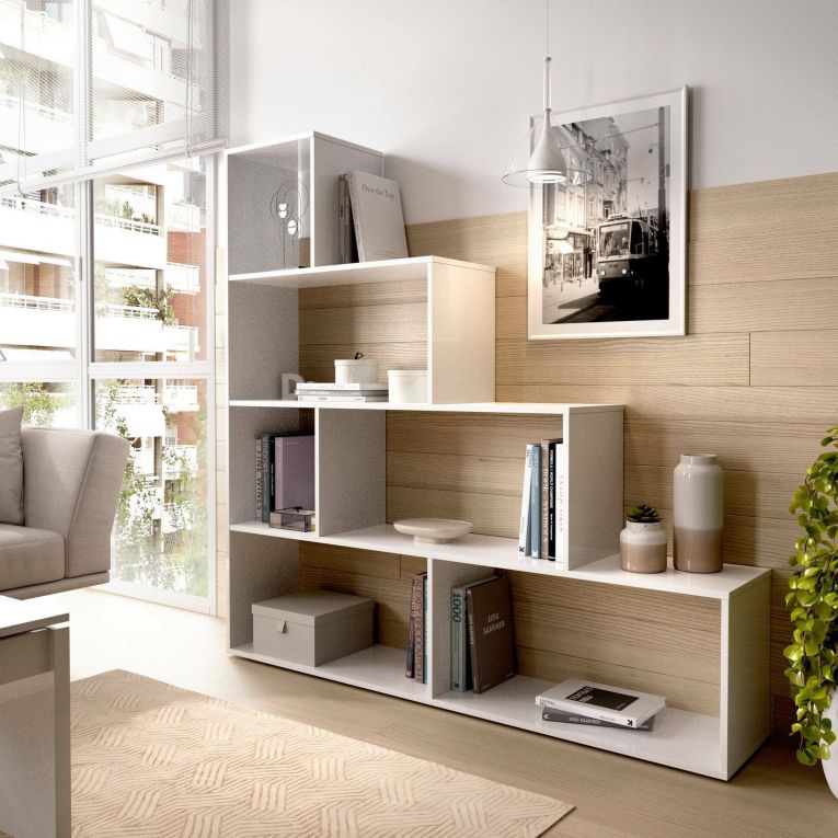 Libreria Orsaro, Scaffale da ufficio multiuso, Mobile biblioteca portalibri a 6 ripiani, 145x29h145 cm, Bianco lucido