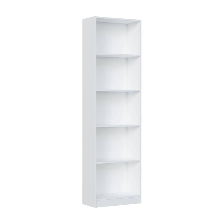 Libreria Pomona, Mobile portalibri alta a 5 ripiani, Scaffale da ufficio o cameretta, Scaffale moderno con scomparti, 52x25h80 cm, Bianco