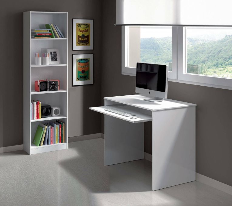 Libreria Pomona, Mobile portalibri alta a 5 ripiani, Scaffale da ufficio o cameretta, Scaffale moderno con scomparti, 52x25h80 cm, Bianco