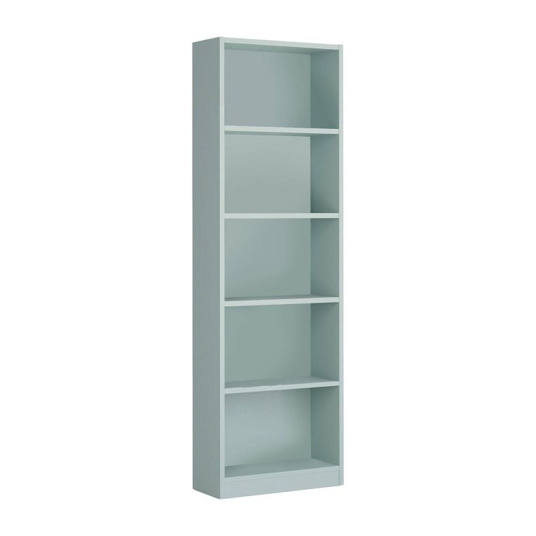 Libreria Pomona, Mobile portalibri alta a 5 ripiani, Scaffale da ufficio o cameretta, Scaffale moderno con scomparti, 52x25h80 cm, Verde acqua