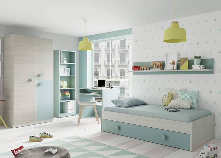 Libreria Pomona, Mobile portalibri alta a 5 ripiani, Scaffale da ufficio o cameretta, Scaffale moderno con scomparti, 52x25h80 cm, Verde acqua