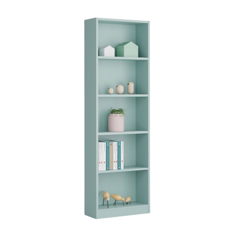 Libreria Pomona, Mobile portalibri alta a 5 ripiani, Scaffale da ufficio o cameretta, Scaffale moderno con scomparti, 52x25h80 cm, Verde acqua