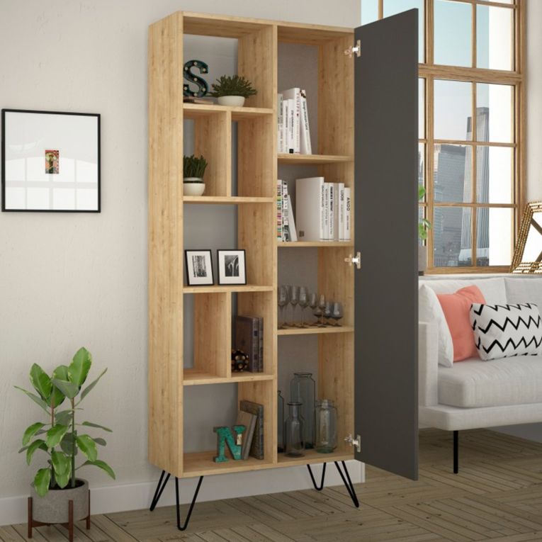 Libreria rialzata quercia e antracite 79x190h cm - Lince