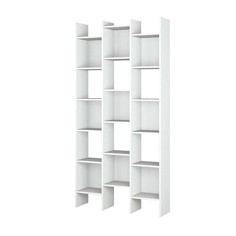Libreria Rockford, Mobile portalibri con 18 ripiani, Scaffale con scomparti quadrati, Scaffale moderno da ufficio, 96x29h192 cm, Bianco