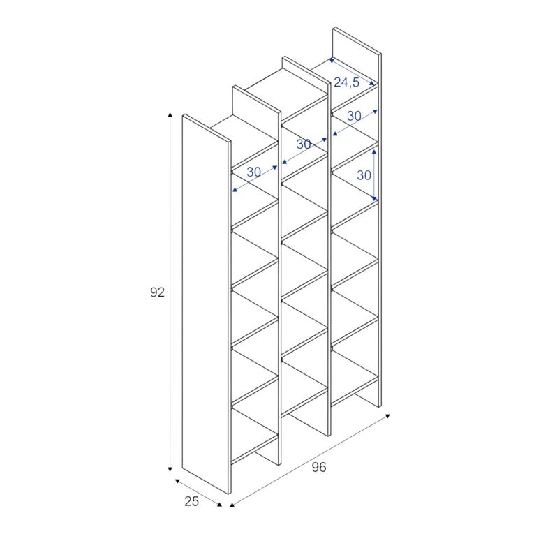 Libreria Rockford, Mobile portalibri con 18 ripiani, Scaffale con scomparti quadrati, Scaffale moderno da ufficio, 96x29h192 cm, Bianco